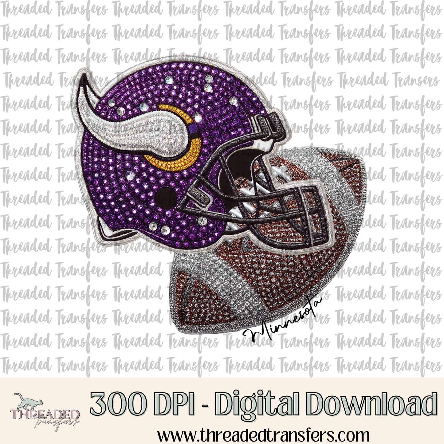 Minnesota Faux Rhinestones & Faux Embroidery Digital Design Download (PNG Format - no product shipped)