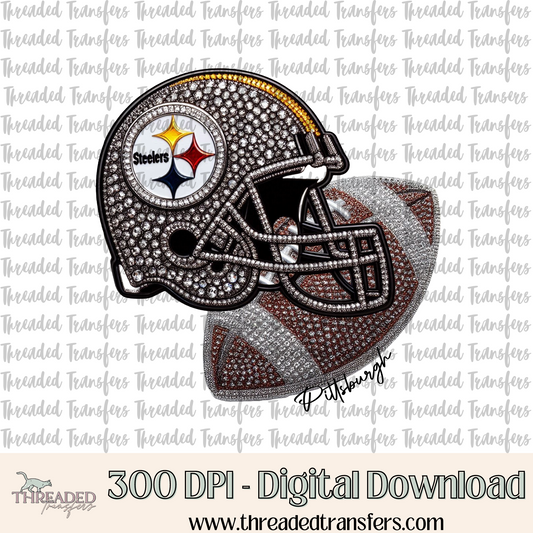 Pittsburgh Faux Rhinestones & Faux Embroidery Digital Design Download (PNG Format - no product shipped)