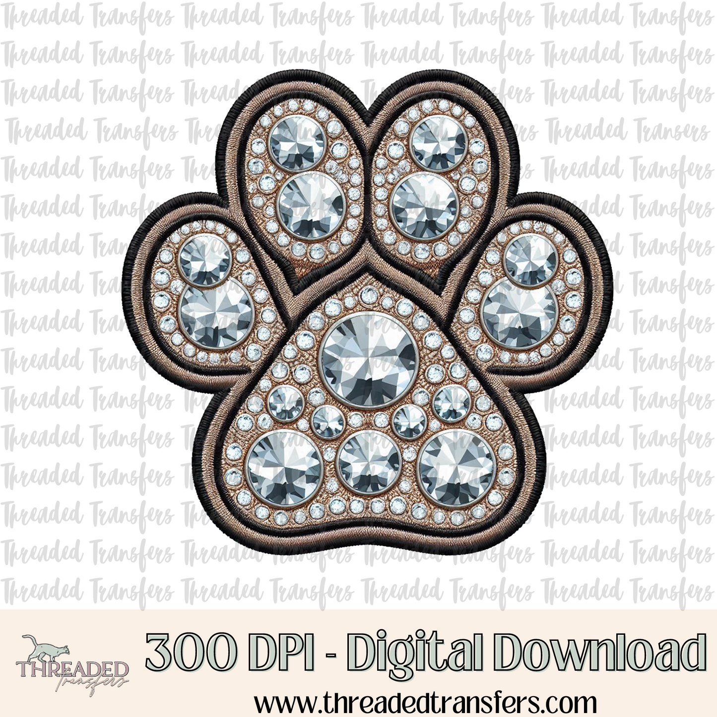 Sparkly Paw Faux Rhinestone & Faux Embroidery Digital Design Download (PNG Format - no product shipped)