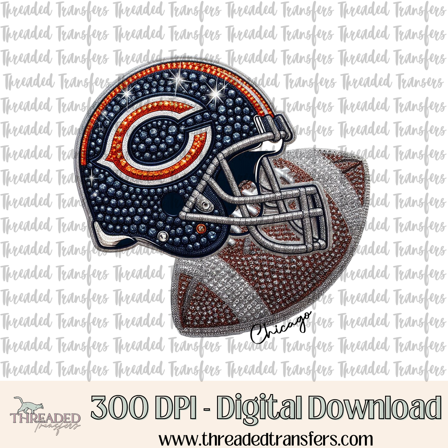 Chicago Faux Rhinestones & Faux Embroidery Digital Design Download (PNG Format - no product shipped)