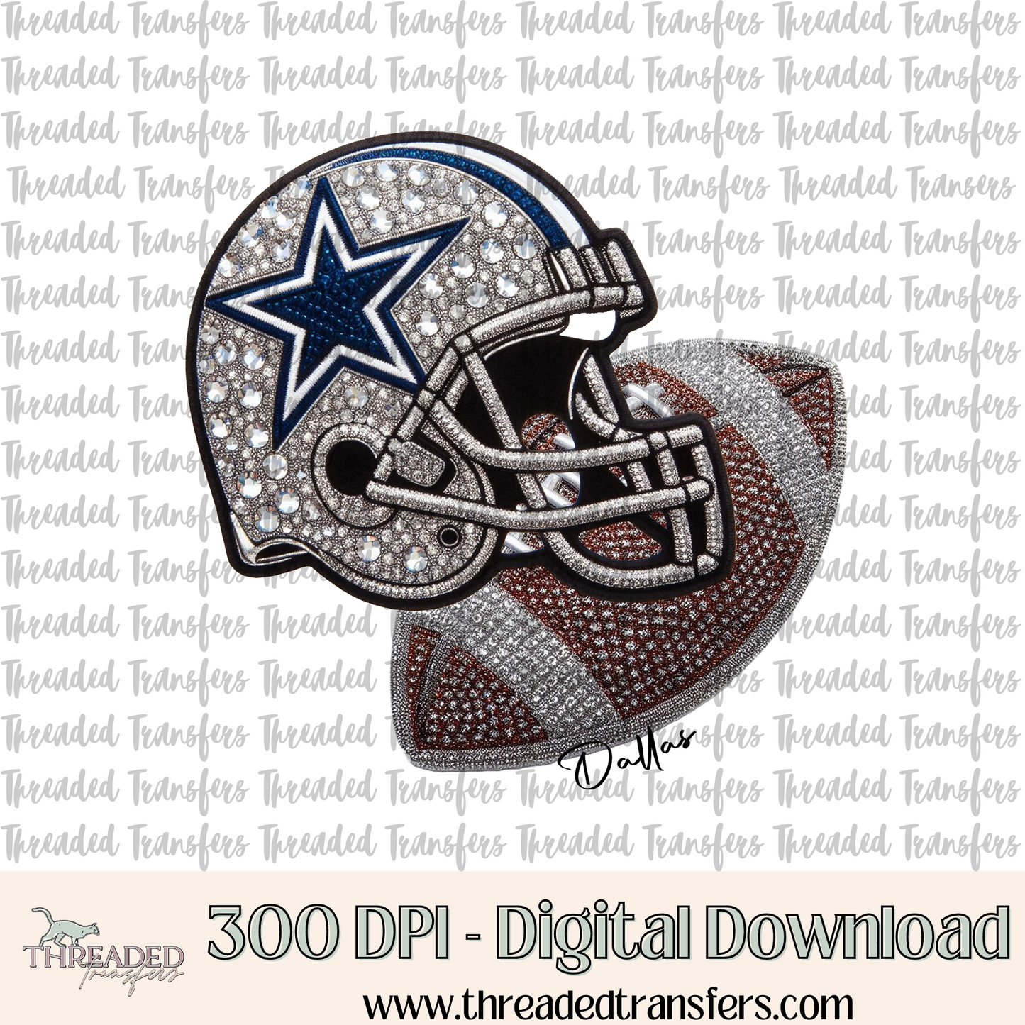 Dallas Faux Rhinestones & Faux Embroidery Digital Design Download (PNG Format - no product shipped)