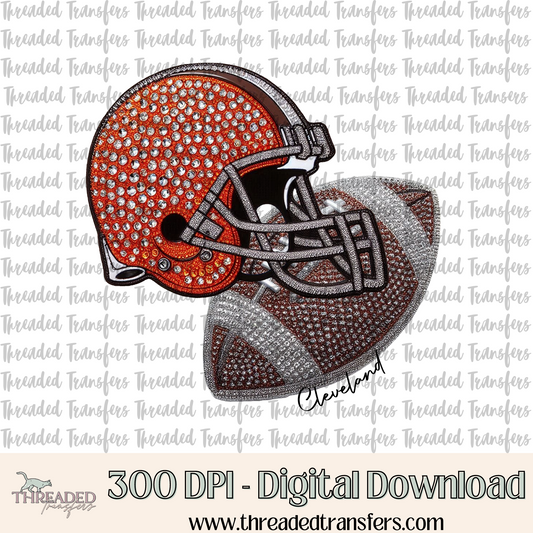 Cleveland Faux Rhinestones & Faux Embroidery Digital Design Download (PNG Format - no product shipped)