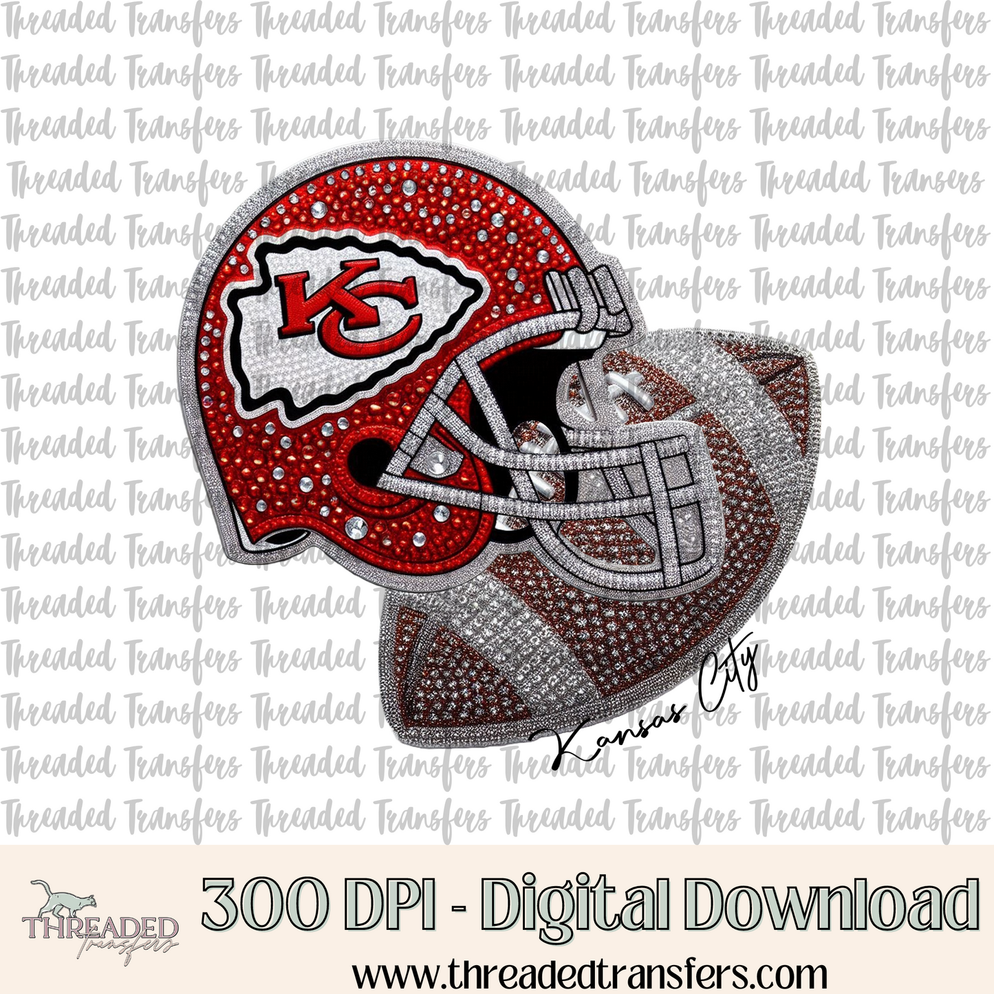 Kansas City Faux Rhinestones & Faux Embroidery Digital Design Download (PNG Format - no product shipped)