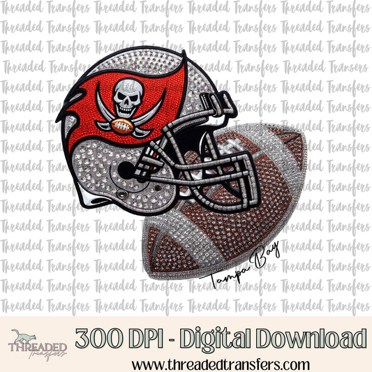 Tampa Bay Faux Rhinestones & Faux Embroidery Digital Design Download (PNG Format - no product shipped)