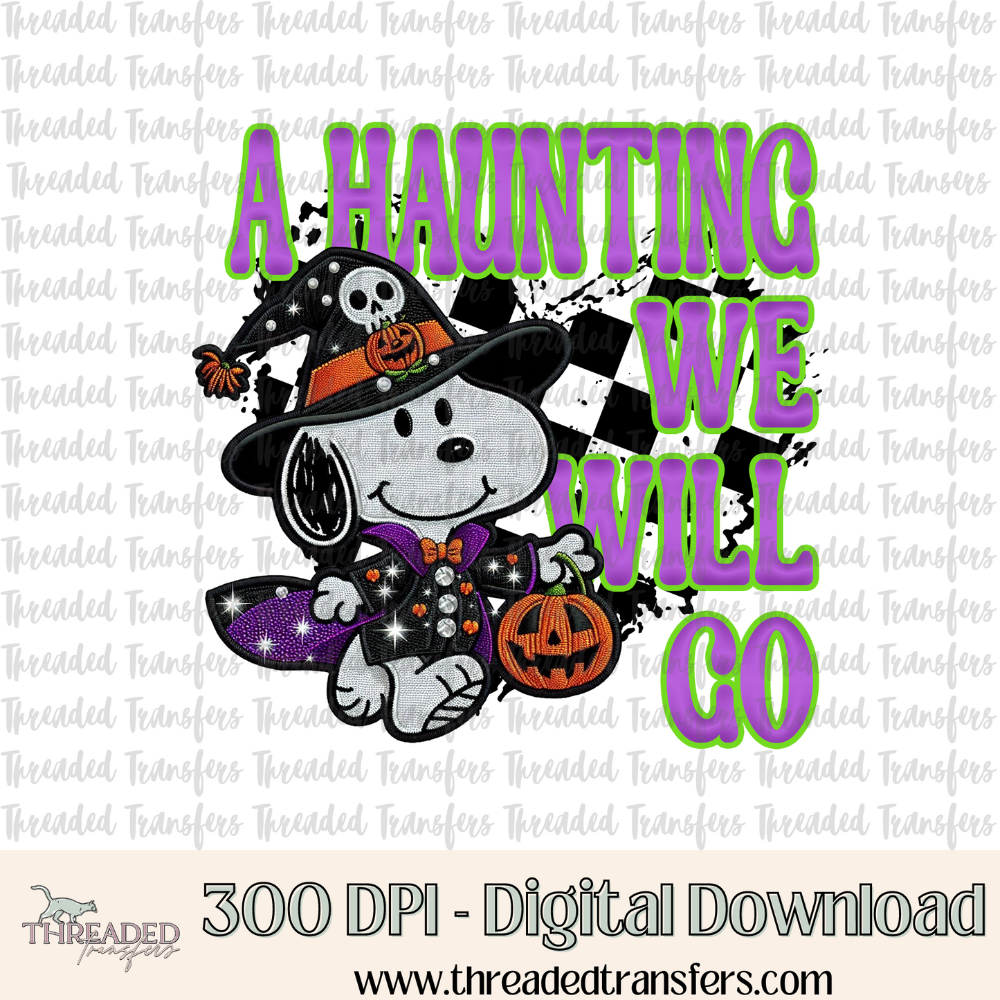 A Haunting We WIll Go Faux Rhinestone & Faux Embroidery Digital Design Download (PNG Format - no product shipped)