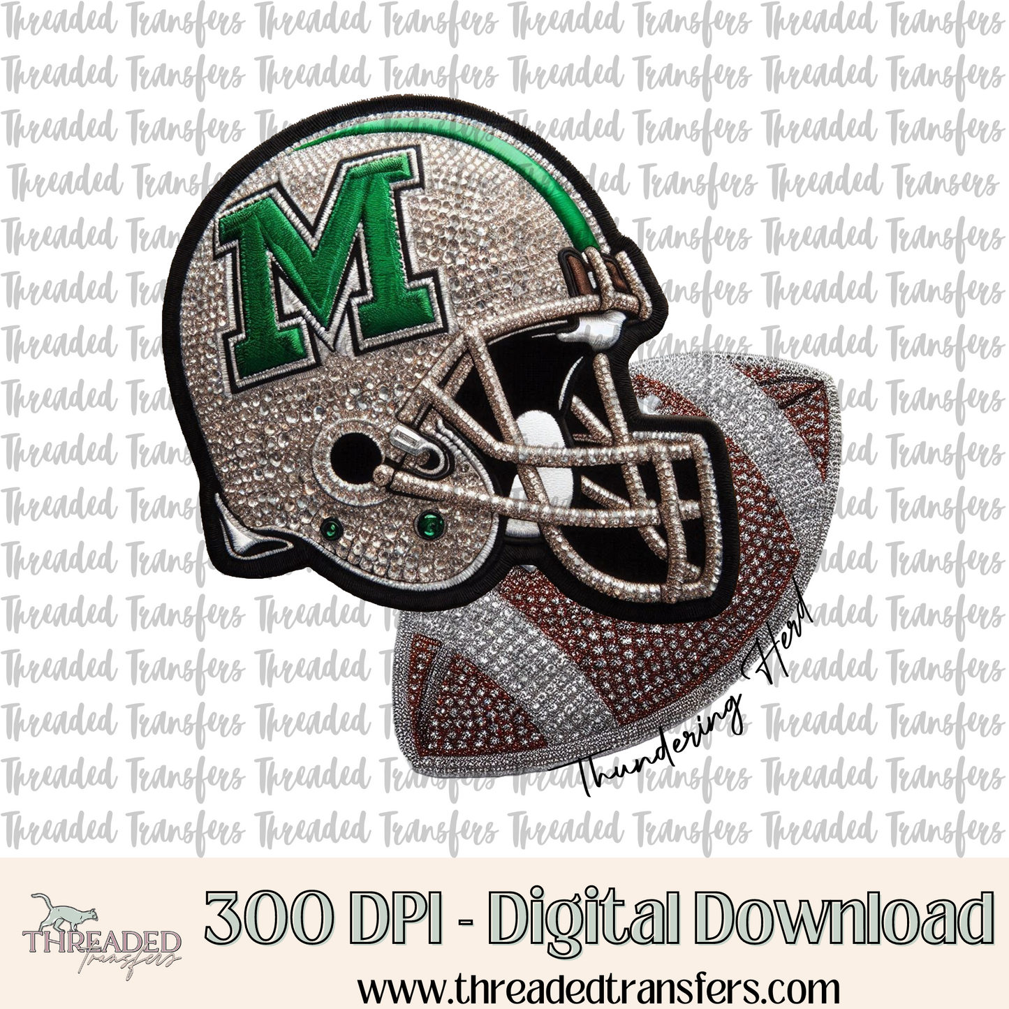 Marshall Faux Rhinestones & Faux Embroidery Digital Design Download (PNG Format - no product shipped)