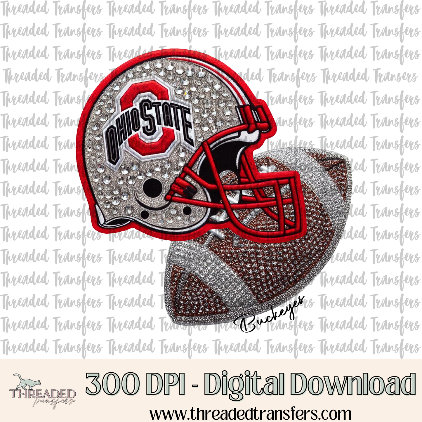 Ohio Faux Rhinestones & Faux Embroidery Digital Design Download (PNG Format - no product shipped)