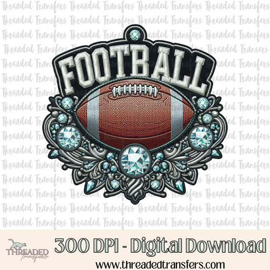 Let's Play Football Faux Rhinestone & Faux Embroidery Digital Design Download (PNG Format - no product shipped)