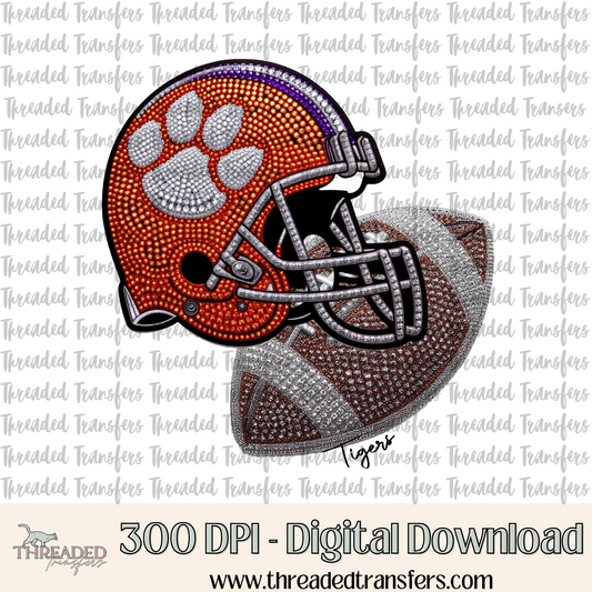 Tigers Clem Faux Rhinestones & Faux Embroidery Digital Design Download (PNG Format - no product shipped)