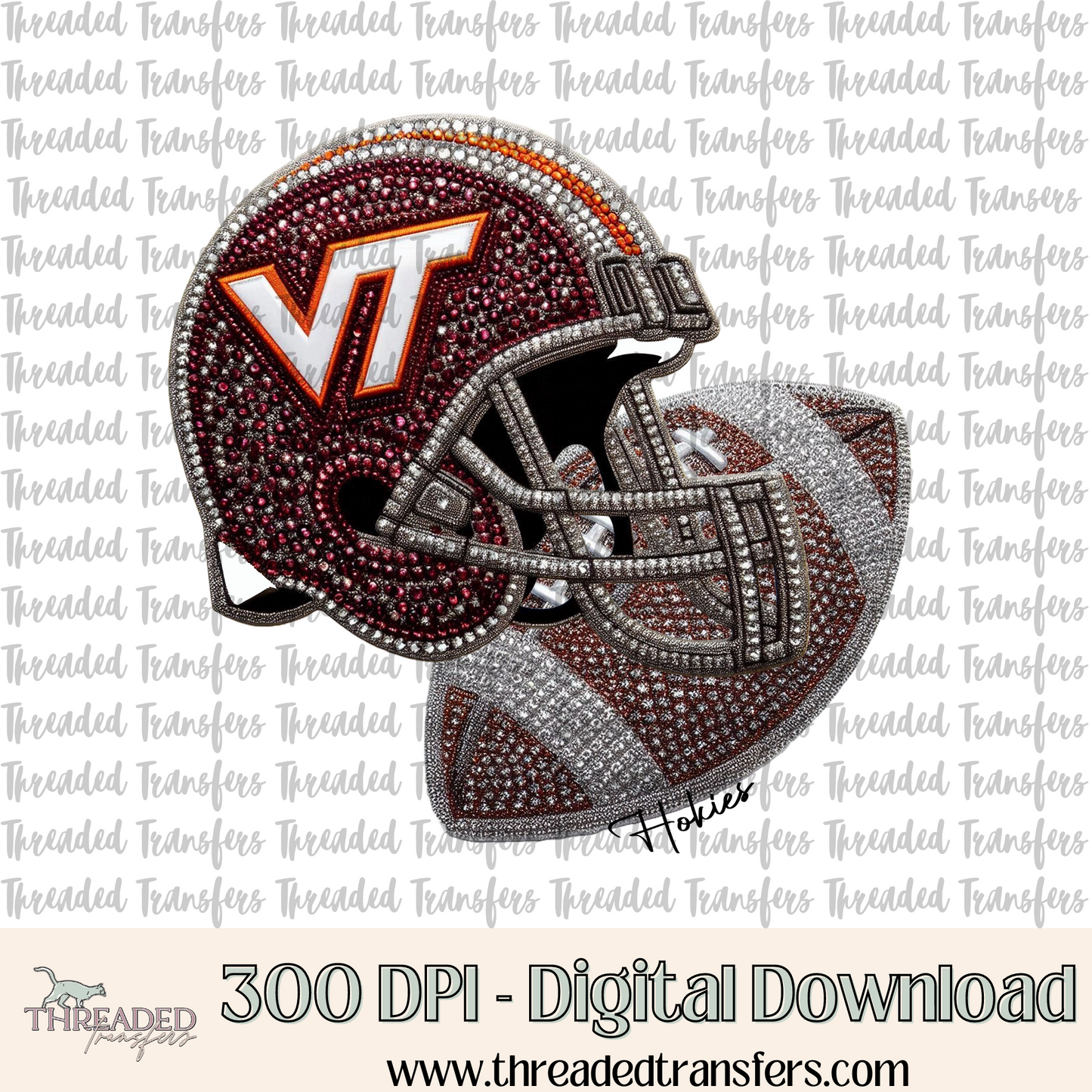 VA Tech Faux Rhinestones & Faux Embroidery Digital Design Download (PNG Format - no product shipped)