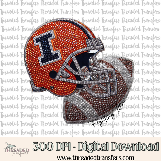 Illinois Faux Rhinestones & Faux Embroidery Digital Design Download (PNG Format - no product shipped)