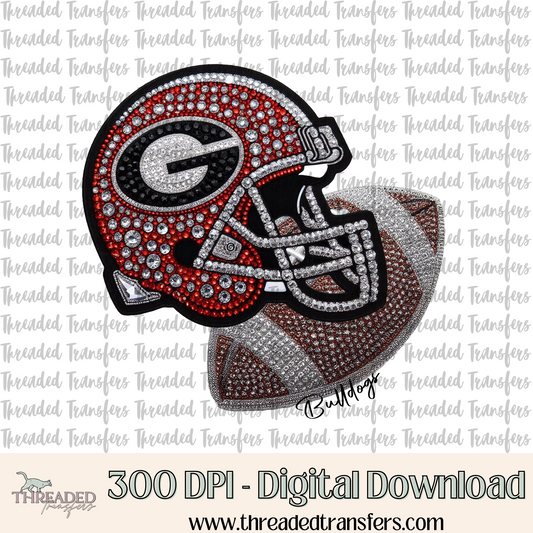 Bulldogs Faux Rhinestones & Faux Embroidery Digital Design Download (PNG Format - no product shipped)