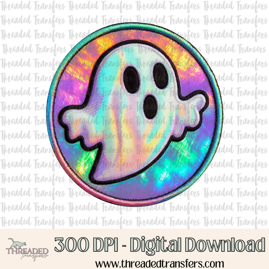 Spooky Retro Ghost Faux Embroidery & Faux Pearlessence Digital Design Download (PNG Format - no product shipped)