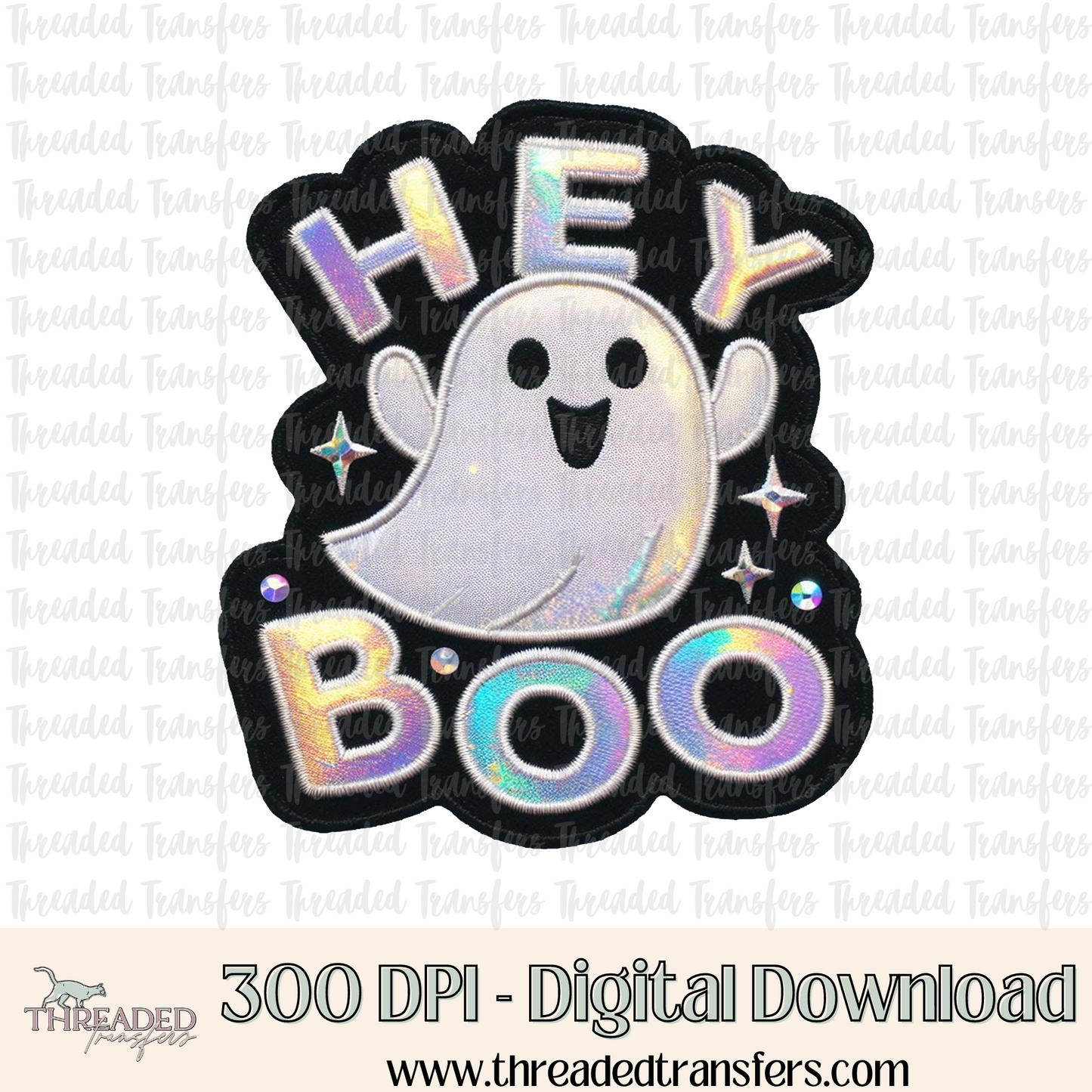 Hey Boo Faux Embroidery & Faux Pearlessence Digital Design Download (PNG Format - no product shipped)