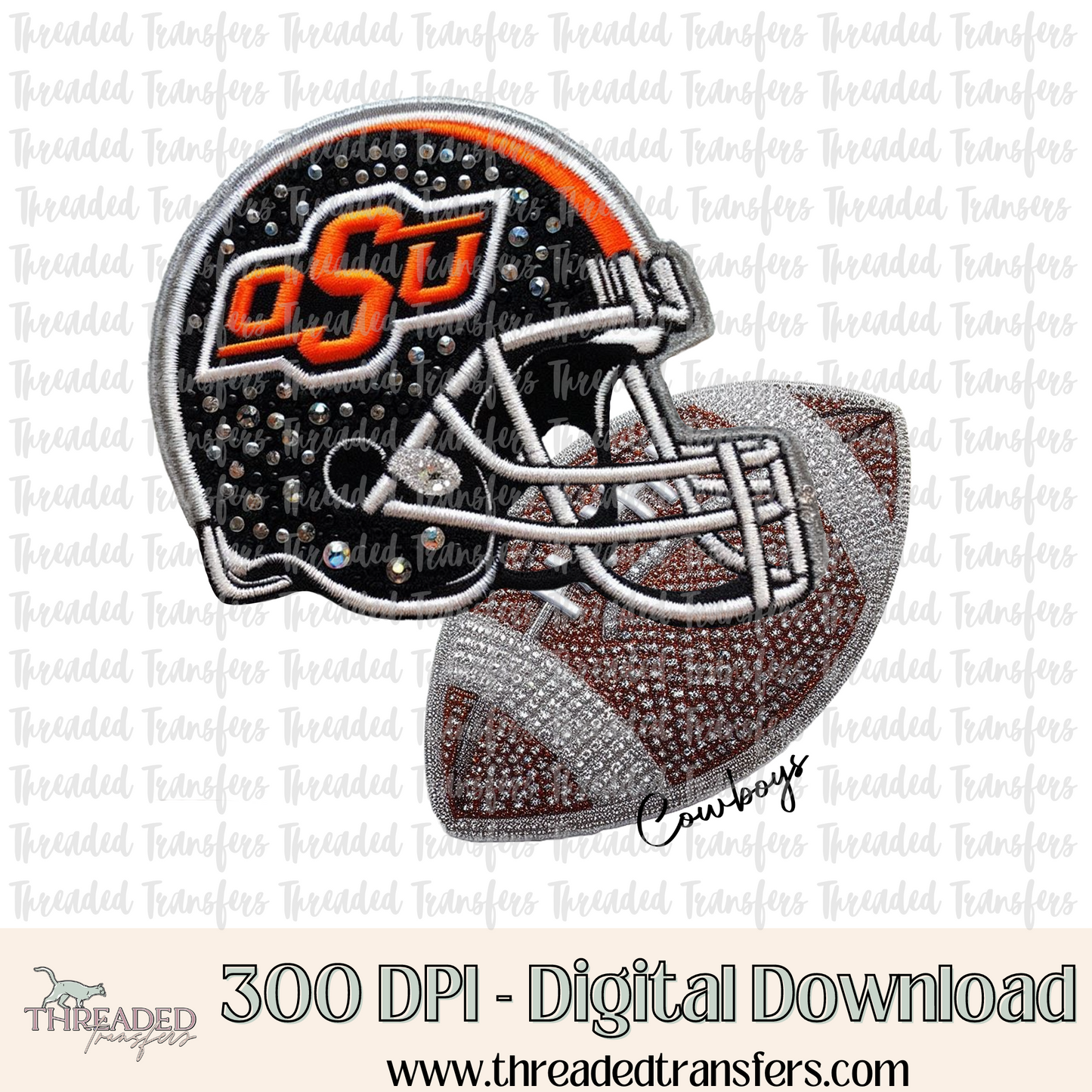 Cowboys (OS) Helmet Faux Rhinestones & Faux Embroidery Digital Design Download (PNG Format - no product shipped)