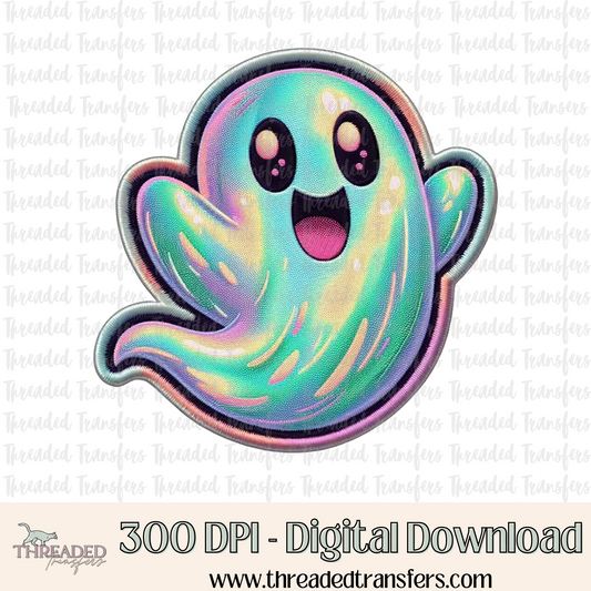 Happy Ghost Faux Embroidery & Faux Pearlessence Digital Design Download (PNG Format - no product shipped)