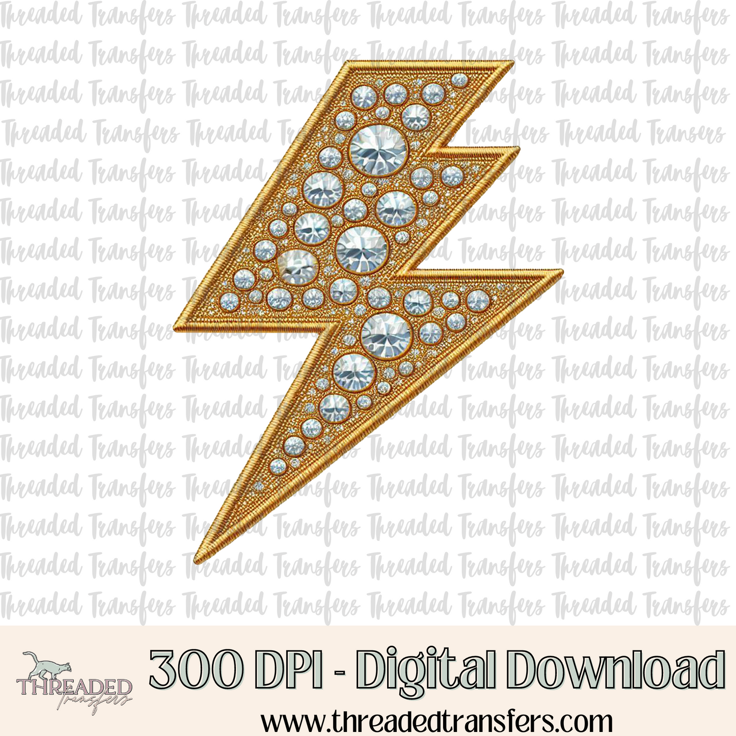 Gold Sparkle Lightning Faux Rhinestone & Faux Embroidery Digital Design Download (PNG Format - no product shipped)