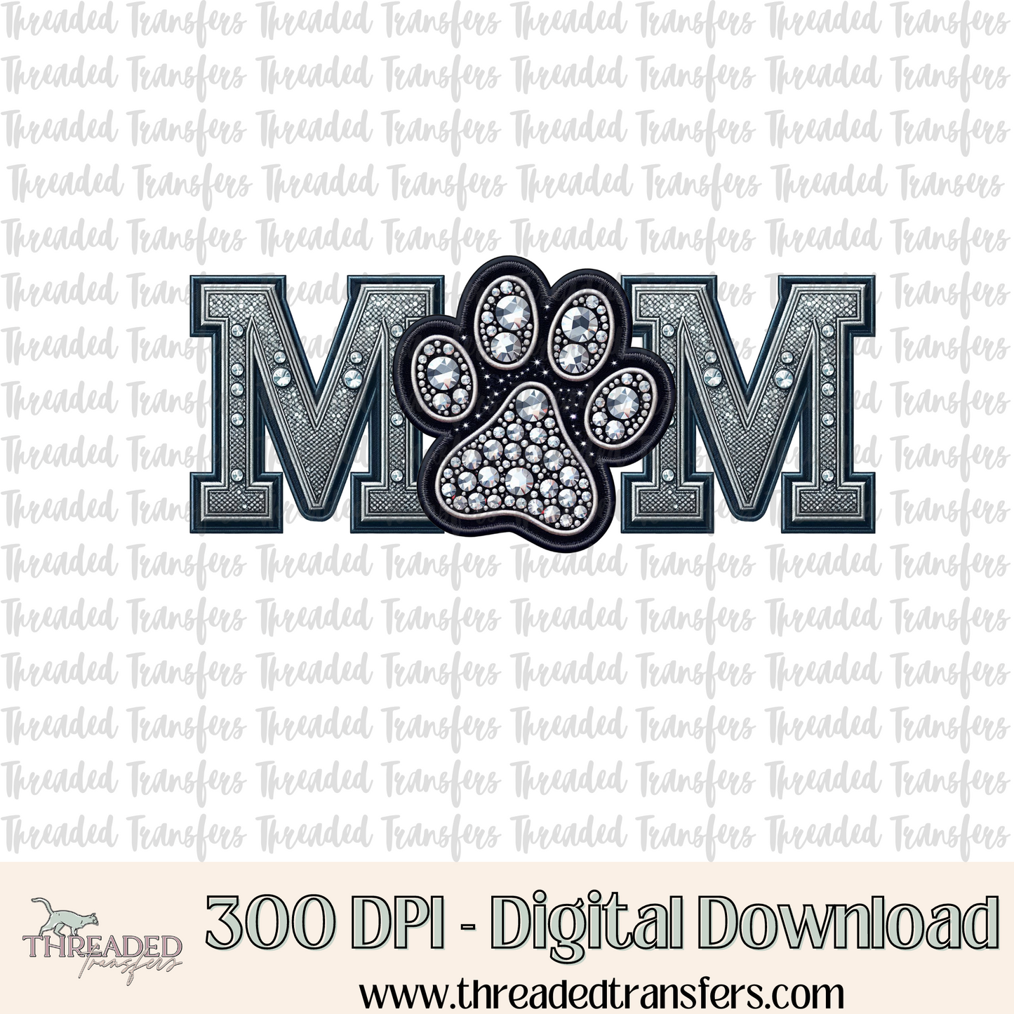 Fur Mom Faux Rhinestone & Faux Embroidery Digital Design Download (PNG Format - no product shipped)