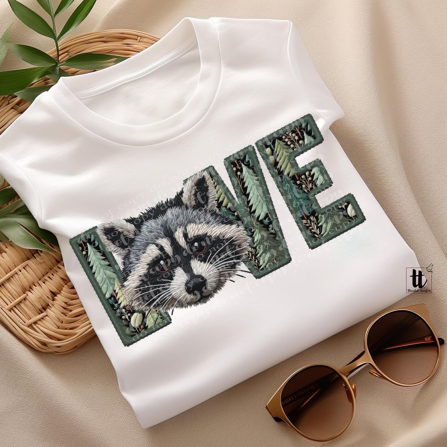 Racoon Love **EXCLUSIVE** Faux Embroidery DTF & Sublimation Transfer