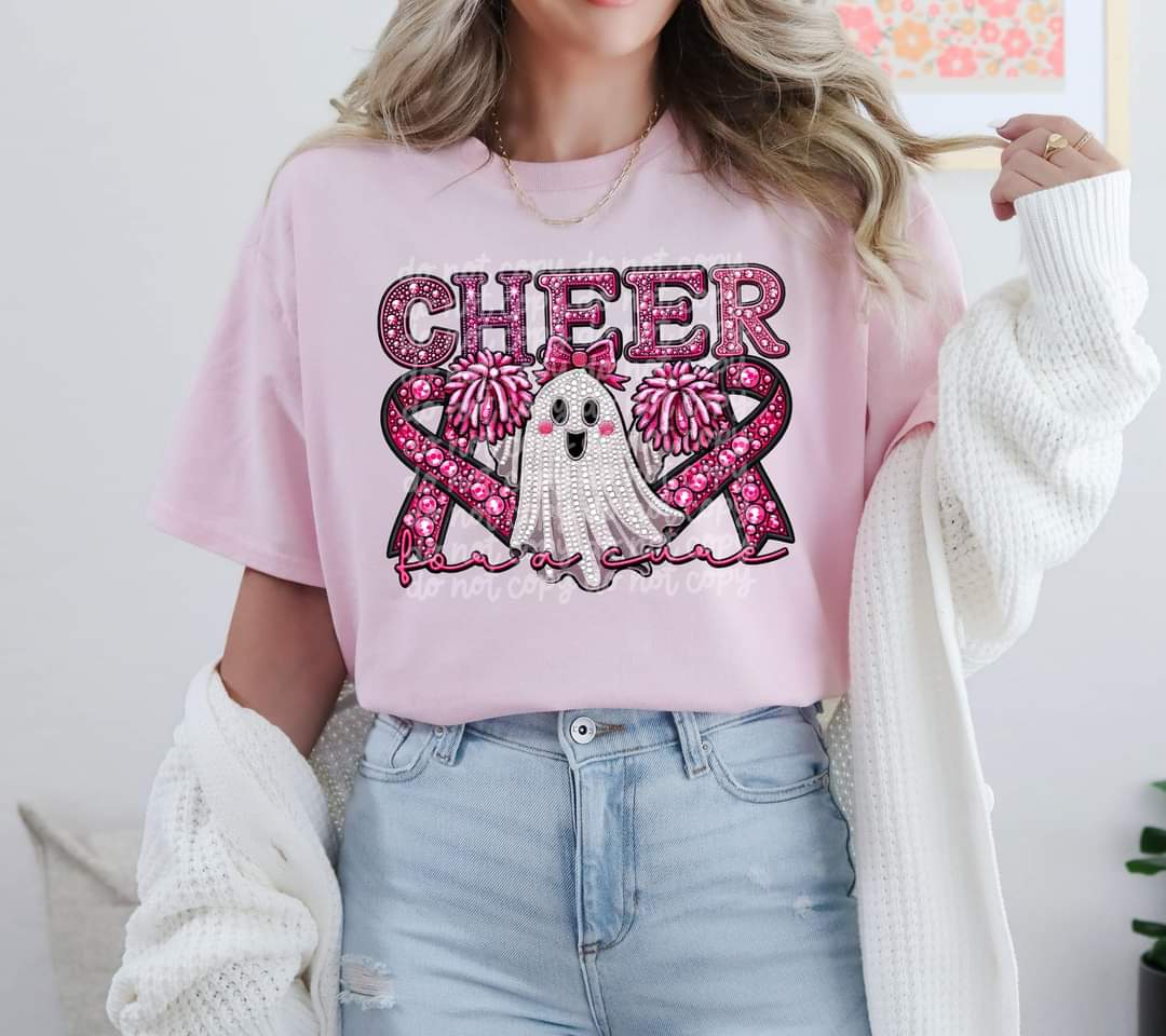 Cheer for a Cure Faux Rhinestone and Embroidery DTF & Sublimation Transfer