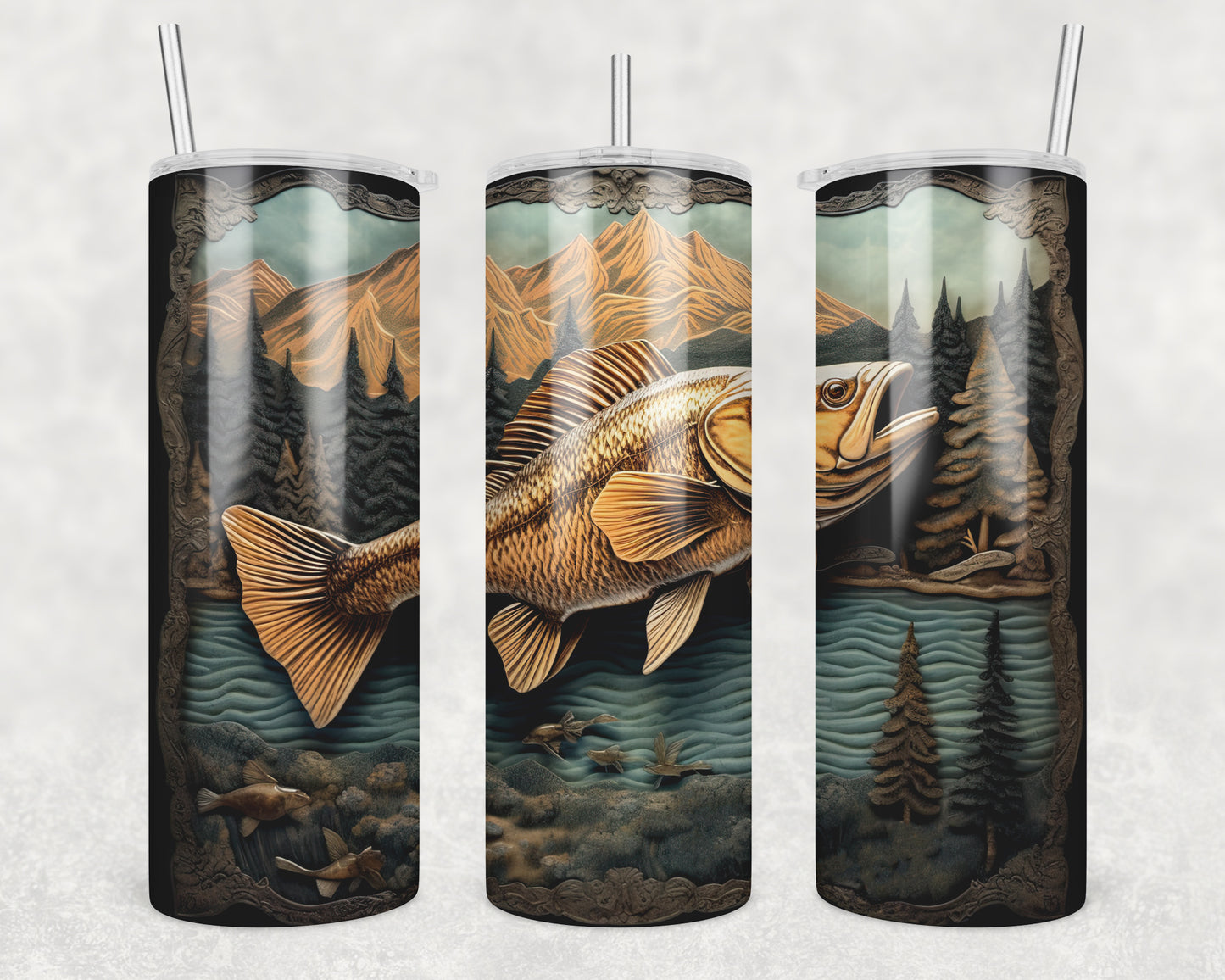 3D Fishing Time Sublimation Transfer Tumbler Wrap 20oz (read description)