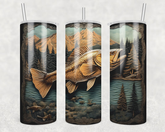 3D Fishing Time Sublimation Transfer Tumbler Wrap 20oz (read description)