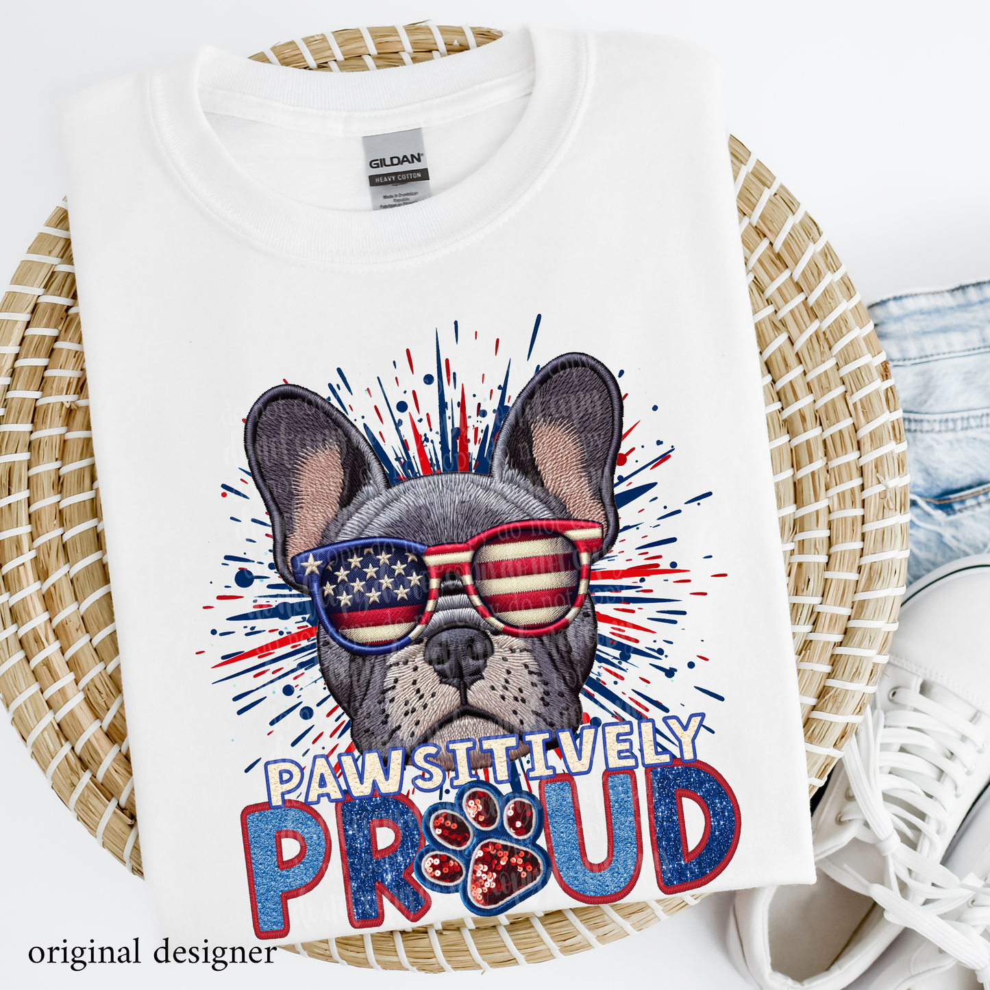 French Bulldog Pawsitively Proud **EXCLUSIVE** Faux Embroidery, Chenille, & Sparkle DTF & Sublimation Transfer