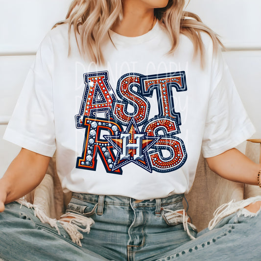 Astros Faux Rhinestone Look DTF & Sublimation Transfer