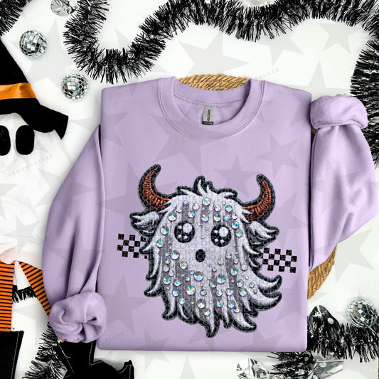 Ghostie Bull Faux Rhinestone and Faux Embroidery DTF & Sublimation Transfer