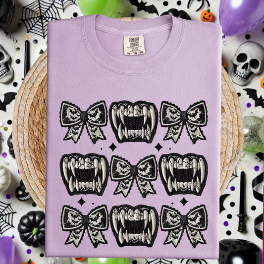 Bows and Fangs Faux Embroidery DTF & Sublimation Transfer