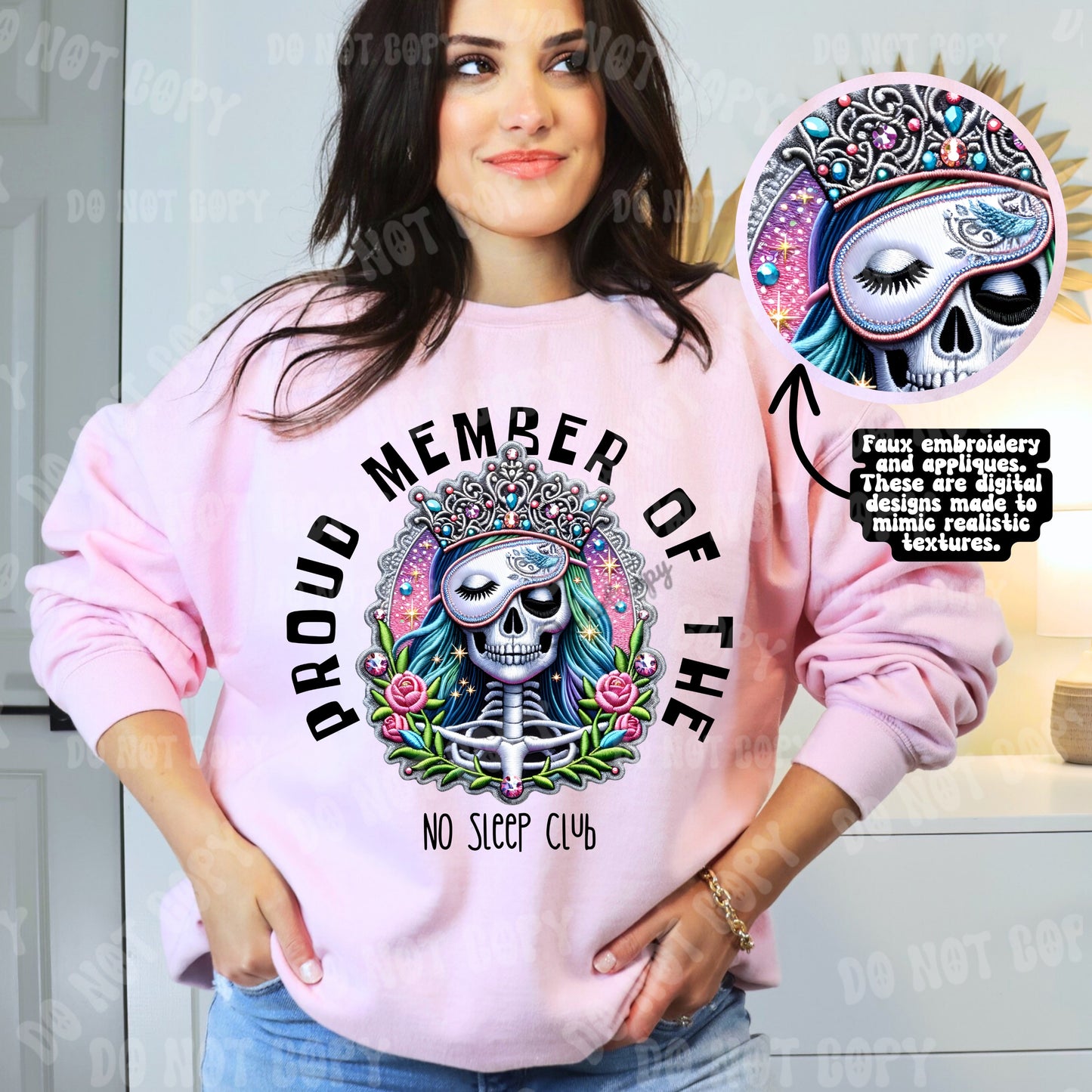 Proud Member of the No Sleep Club Faux Embroidery DTF & Sublimation Transfer