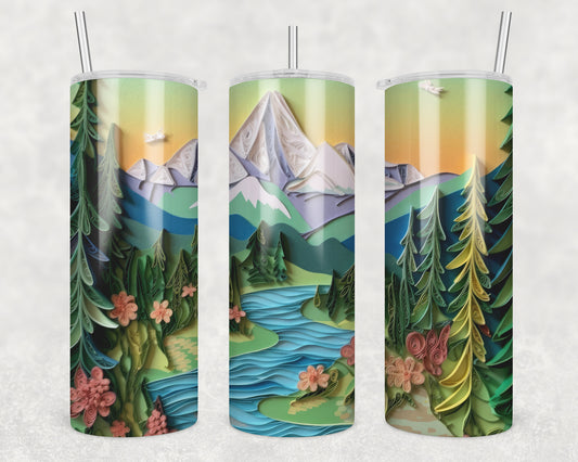 3D Into the Mountains Sublimation Transfer Tumbler Wrap 20oz (read description)