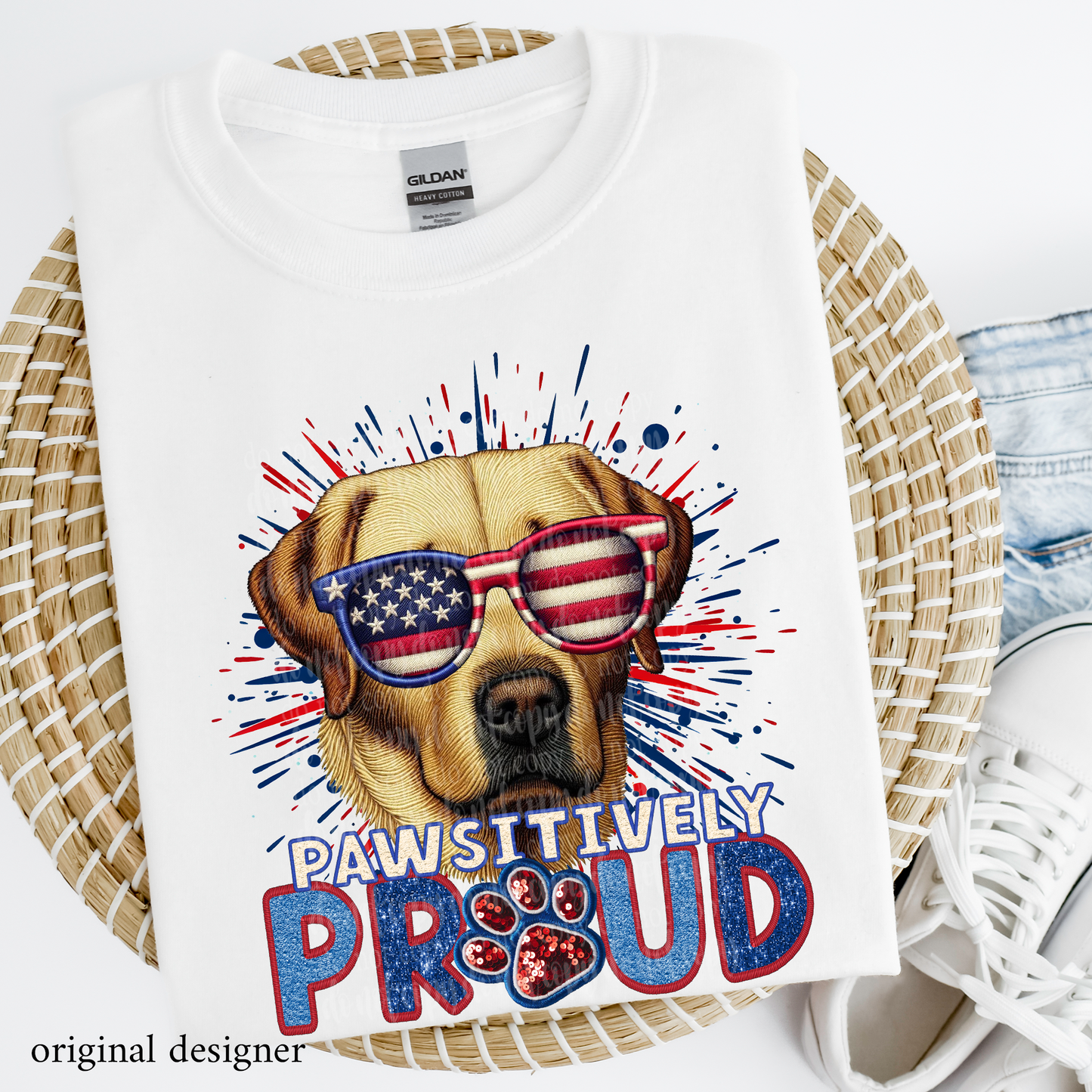 Labrador Retriever (yellow) Pawsitively Proud **EXCLUSIVE** Faux Embroidery, Chenille, & Sparkle DTF & Sublimation Transfer