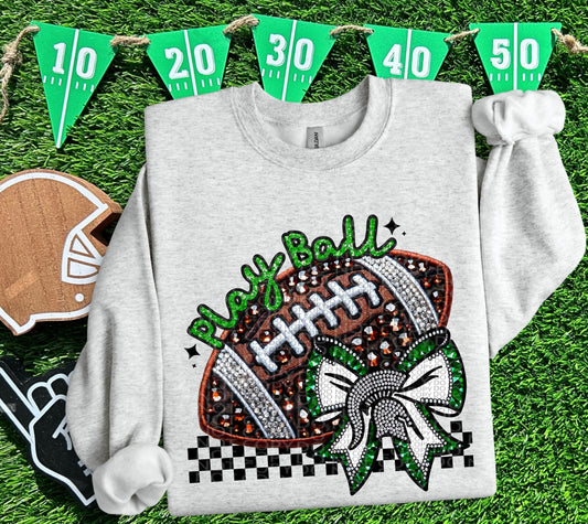 Play Ball Michigan State Faux Embroidery and Faux Rhinestone Football DTF & Sublimation Transfer