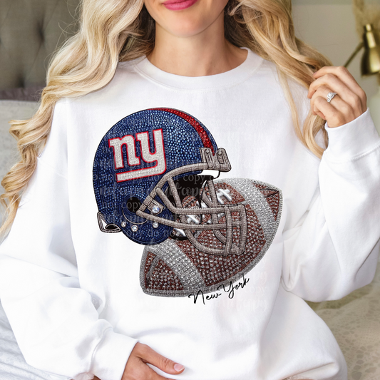NYG Helmet Faux Rhinestone & Faux Embroidery DTF & Sublimation Transfer