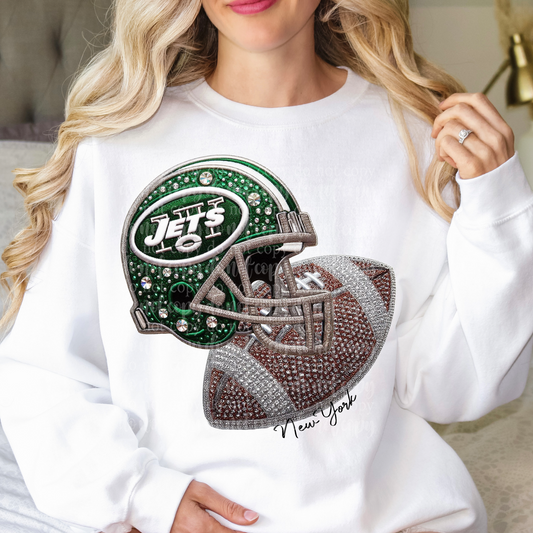 NYJ Helmet Faux Rhinestone & Faux Embroidery DTF & Sublimation Transfer