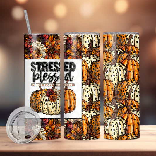 Stressed Blessed Pumpkin (matches shirt) Transfer Tumbler Wrap 20oz (read description)