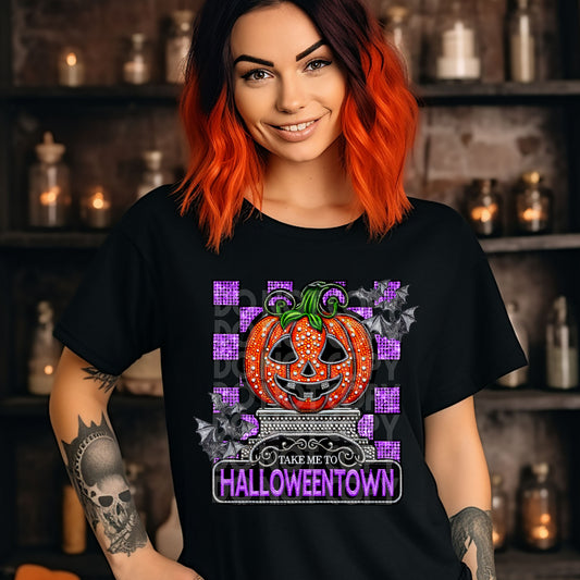 H Town Pumpkin Faux Rhinestone Look DTF & Sublimation Transfer