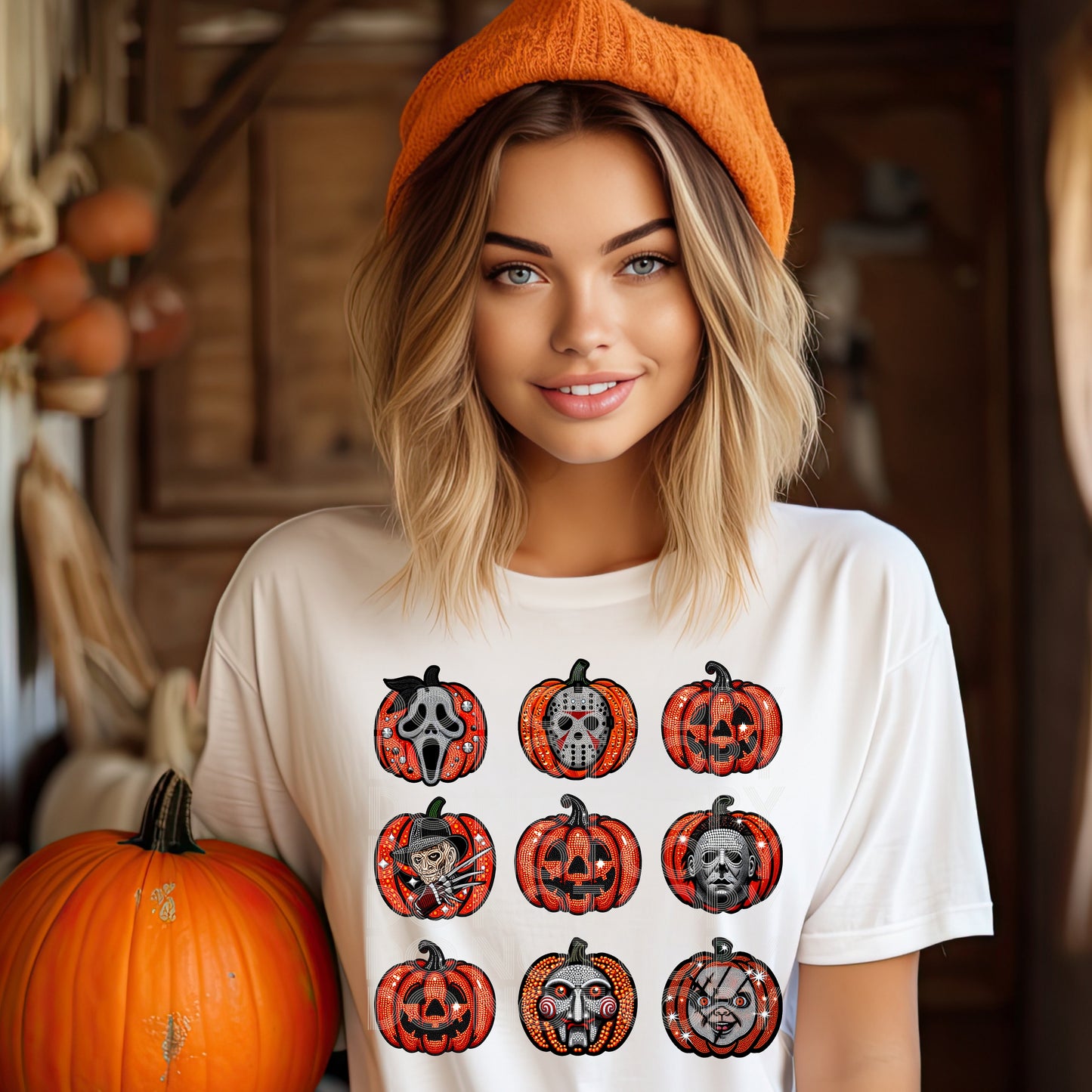 Horror Pumpkins Faux Rhinestone DTF & Sublimation Transfer