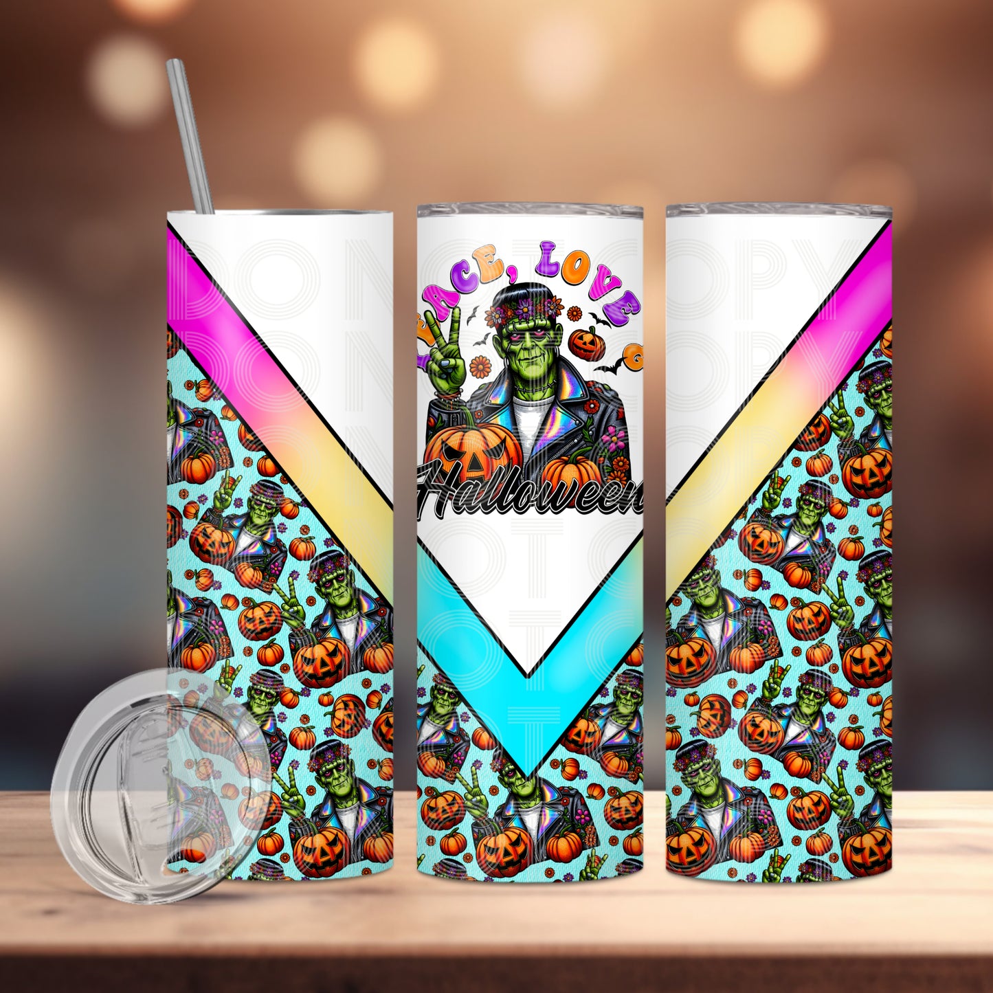 Peace Love Halloween Monster (matches shirt) Transfer Tumbler Wrap 20oz (read description)