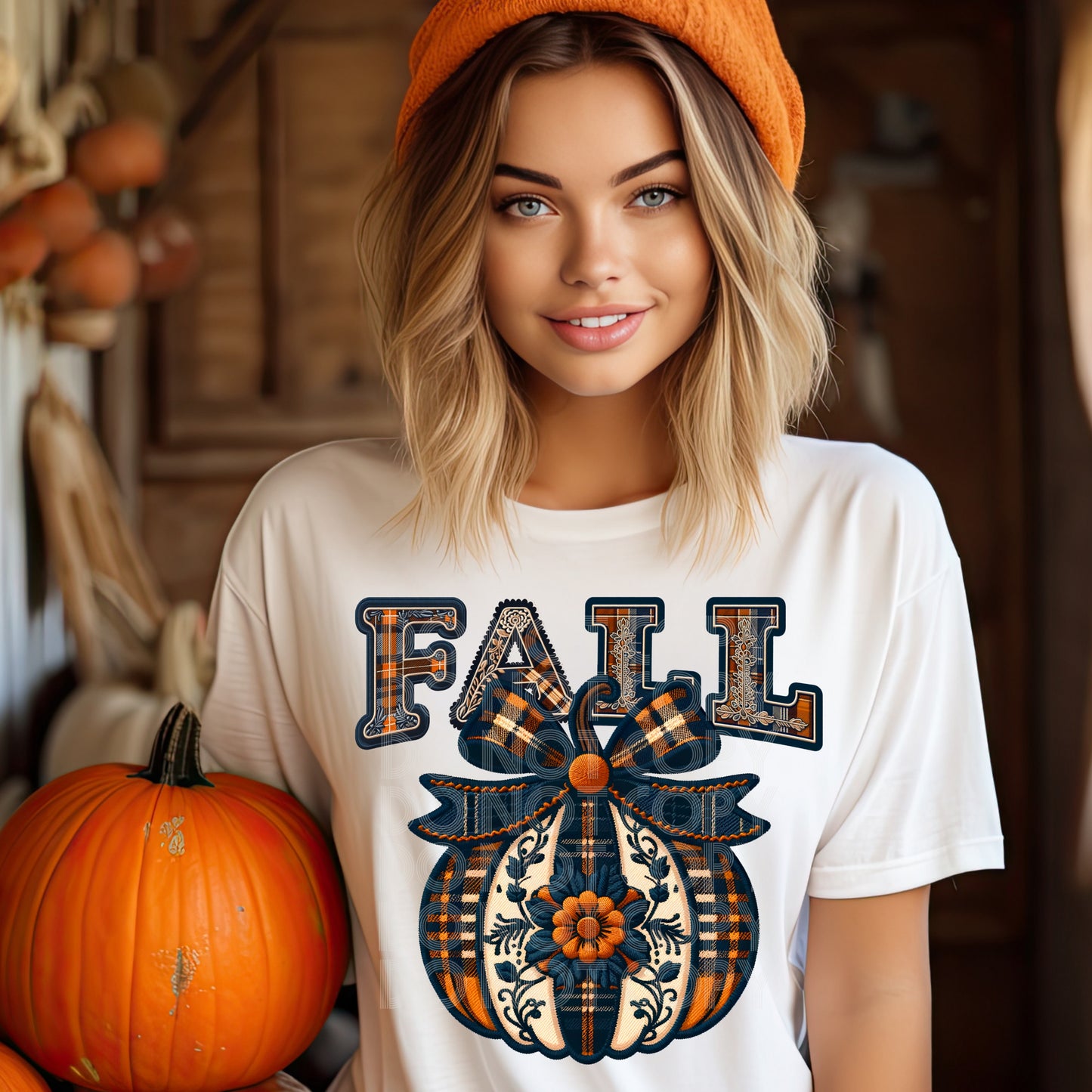 Fall Bow Pumpkin Faux Embroidery DTF & Sublimation Transfer