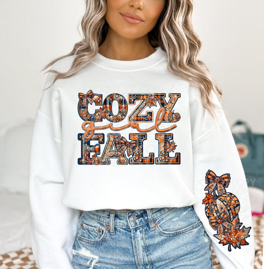 Cozy Girl Fall Faux Embroidery and Faux Rhinestone DTF & Sublimation Transfer