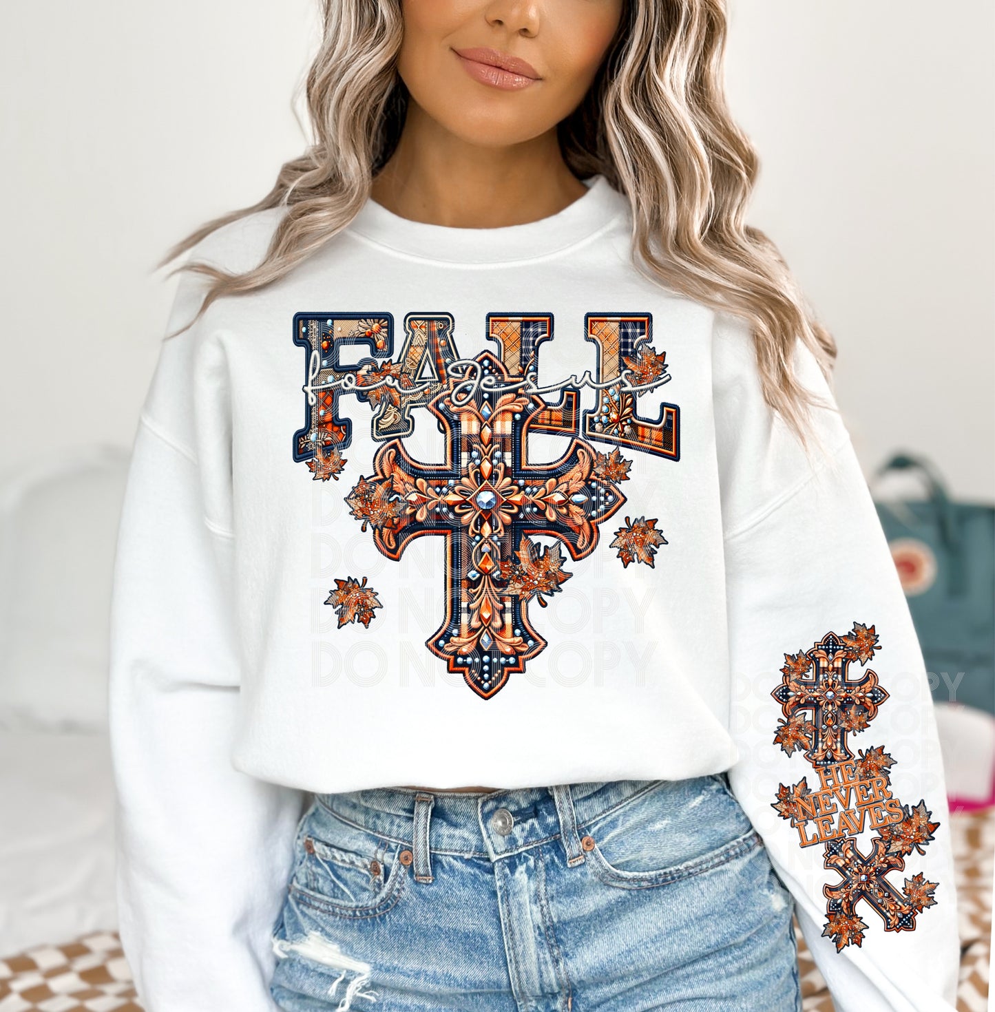 Fall Jesus Faux Embroidery and Faux Rhinestone DTF & Sublimation Transfer