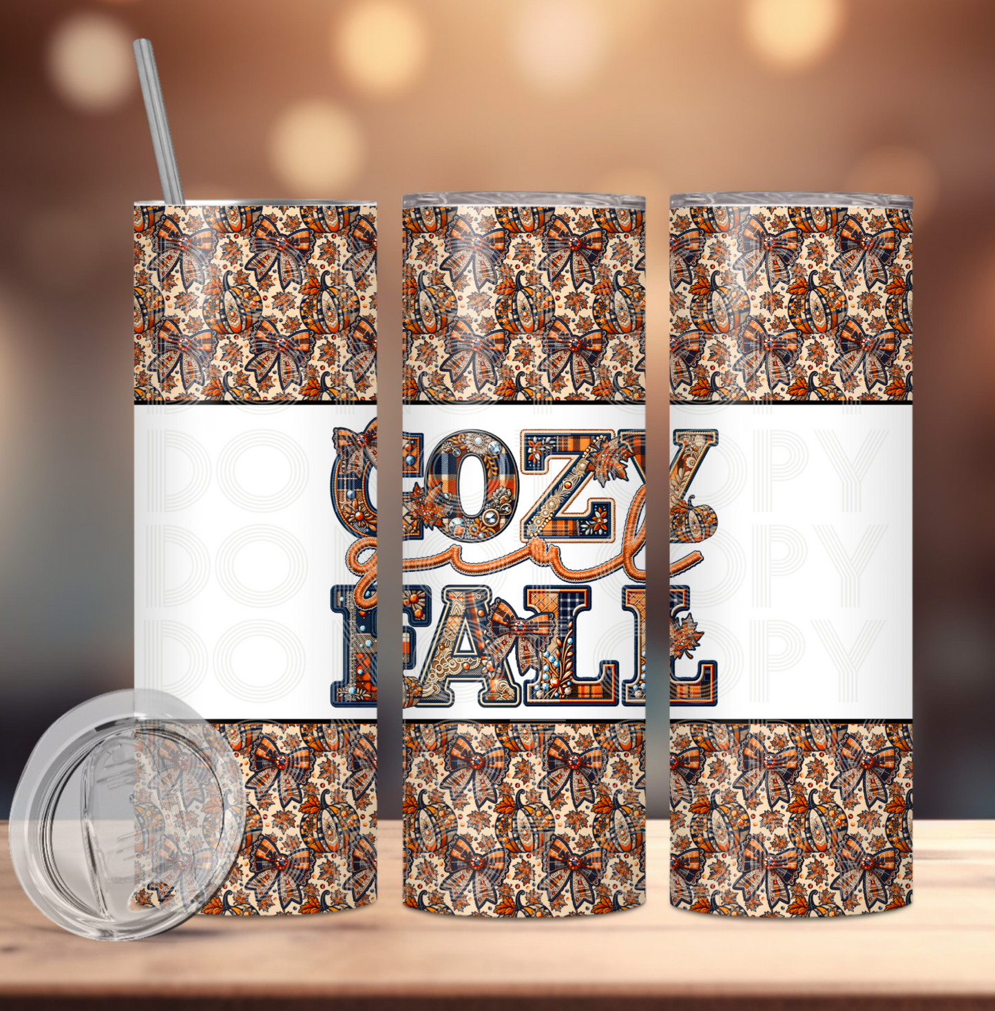 Cozy Girl Fall Faux Embroidery and Faux Rhinestone (matches shirt) Transfer Tumbler Wrap 20oz (read description)