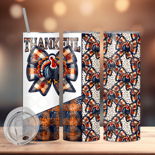 Thankful Turkey Bow (matches shirt) Transfer Tumbler Wrap 20oz (read description)