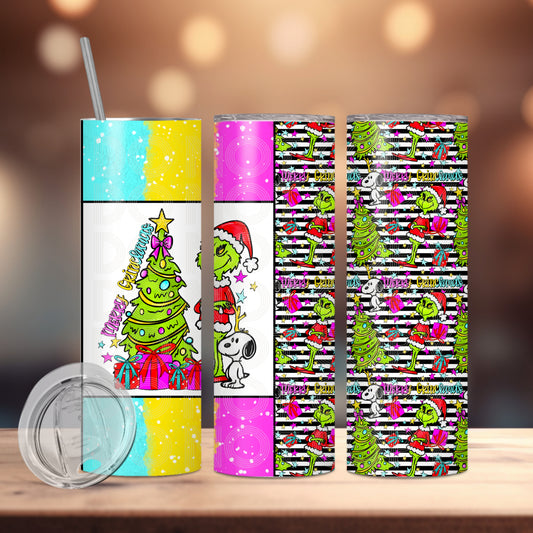 Green Merry Gmas (matches shirt) Transfer Tumbler Wrap 20oz (read description)