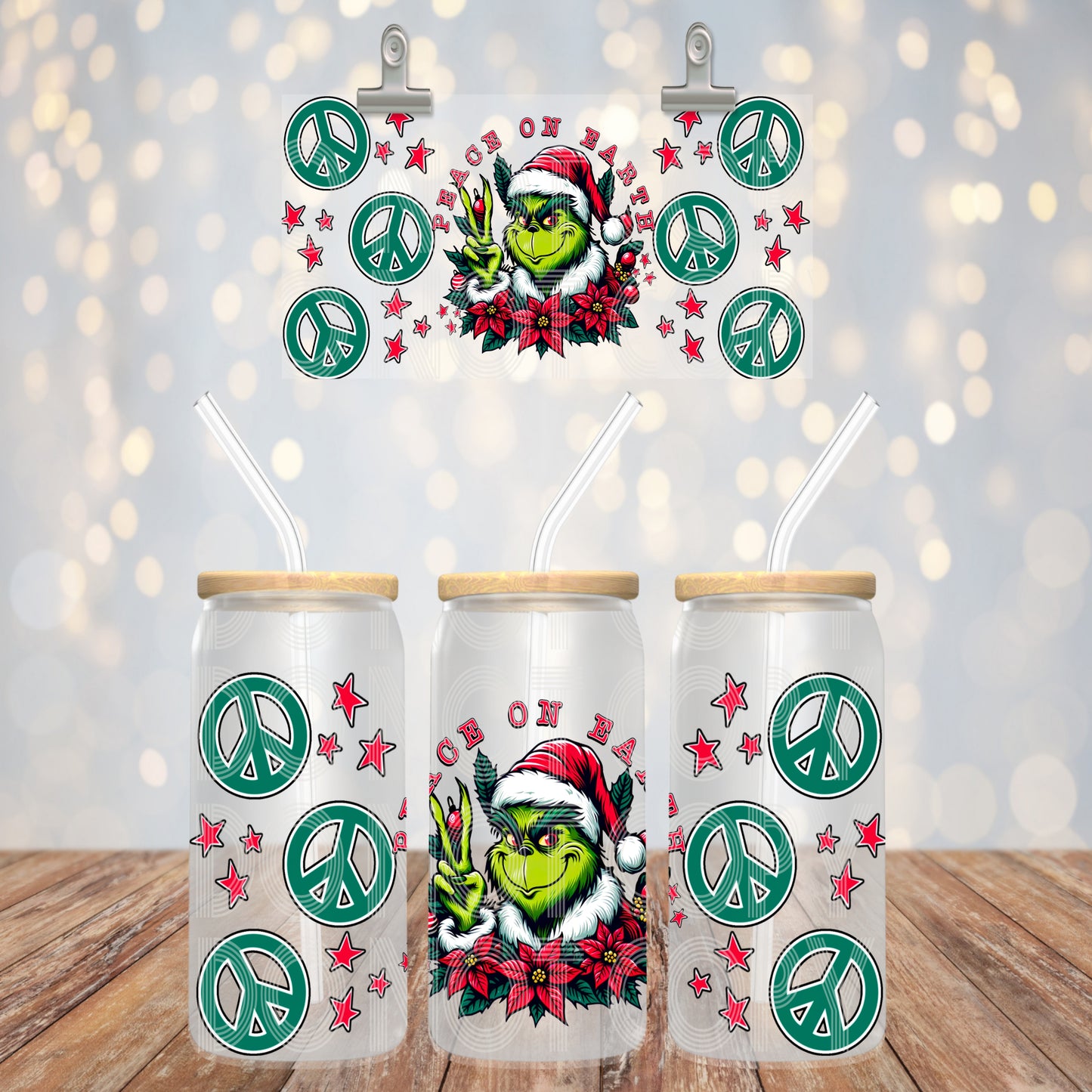 Peace on Earth Green (matches shirt) UV DTF Transfers