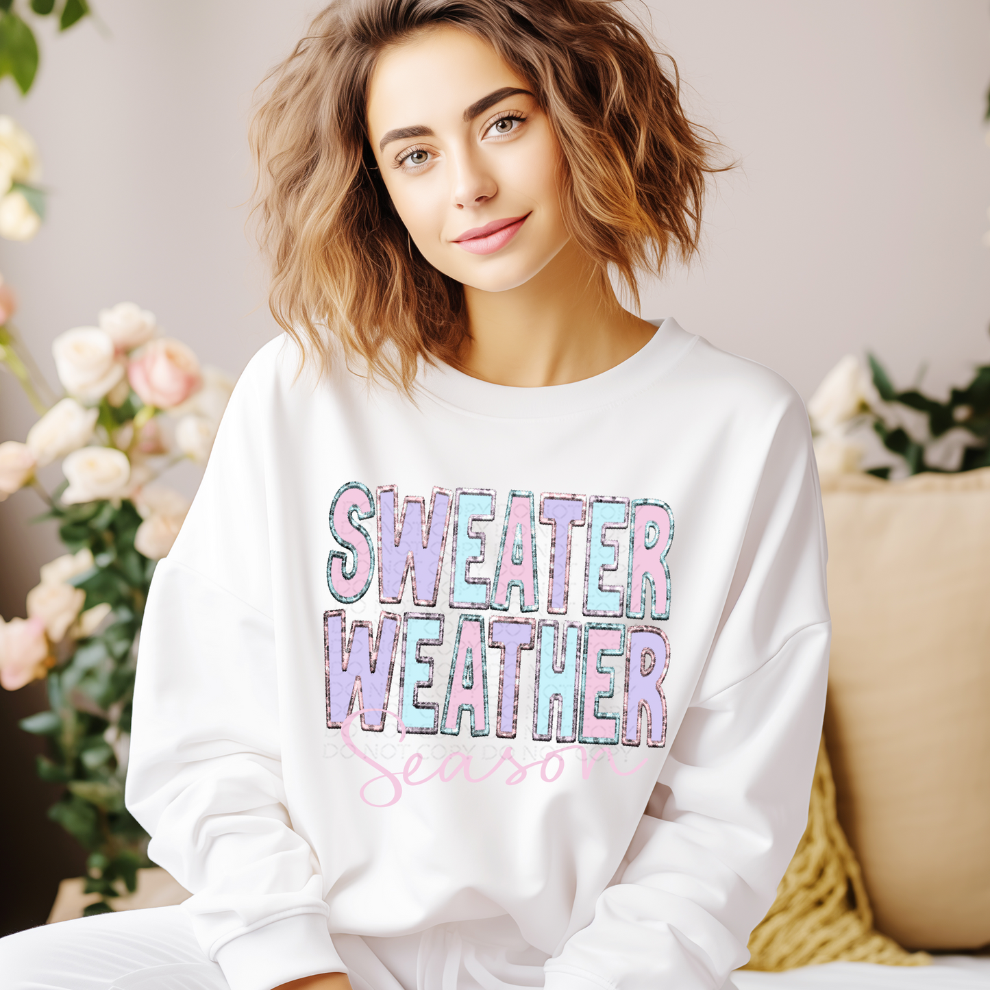 Sweater Weather Faux Embroidery and Sparkle DTF & Sublimation Transfer