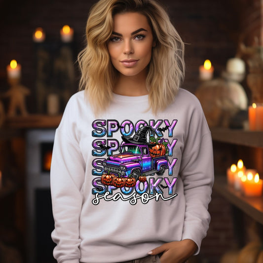 Truck Spooky Season Faux Holographic Look DTF & Sublimation Transfer