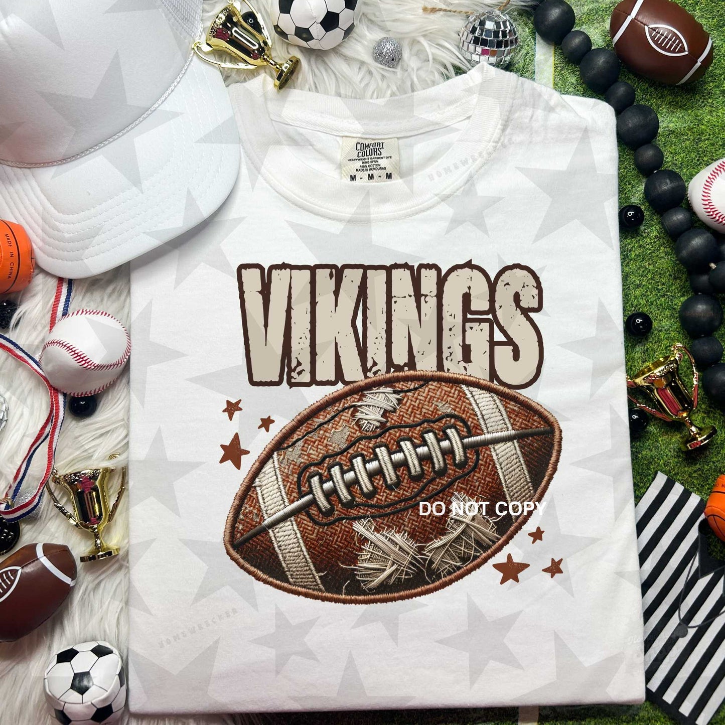 Vikings Distressed Faux Embroidery Football DTF & Sublimation Transfer